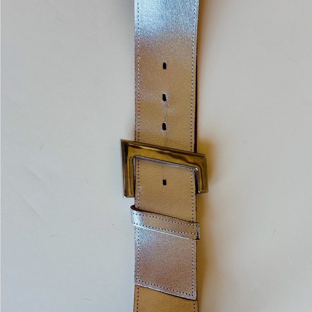 Genuine Leather Metallic Silver Belt Cary Kraft M/L - Picture 3 of 6